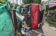 交通意外丨綠Van上水粉錦公路失事翻側  6人受傷被困老翁獲救