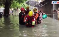 颱風三巴｜湛江暴雨成災水浸嚴重 消防員出動橡皮艇疏散民眾