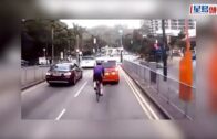 車Cam直擊│東涌馬路單車手燈位收掣不及 「頭錘」撼爆的士擋風玻璃倒地