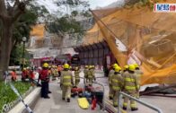 藍田連德道工地挖泥機撞塌圍板壓住垃圾車 3人受傷 1人被困待救