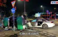 錦田奪命車禍｜的士捱撞翻側造成一死 花槽遺牛肉刀 私家車男女涉管有攻擊性武器被捕