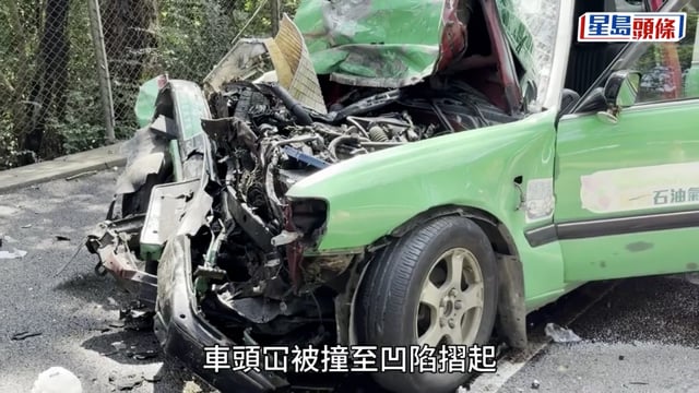 粉錦公路綠的迎頭撼夾斗貨車 的士司機女乘客被困 送院雙亡