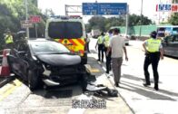 龍翔道私家車彎位失控打「白鴿轉」 撼石壆再撞警車 司機及1警員受傷
