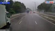 車cam直擊｜黃雨下屯公輕貨跣軚 越過私家車攔腰撞拖頭再打白鴿轉